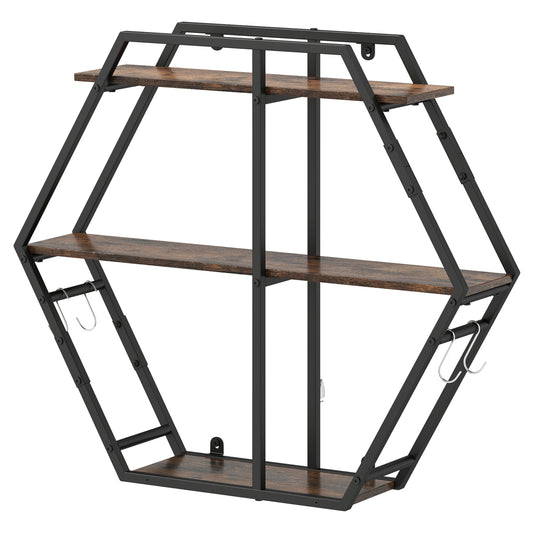 3-Tier Geometric Bookcase With S-Shaped Hooks, Rustic Brown Bookcases Rustic Brown at Gallery Canada