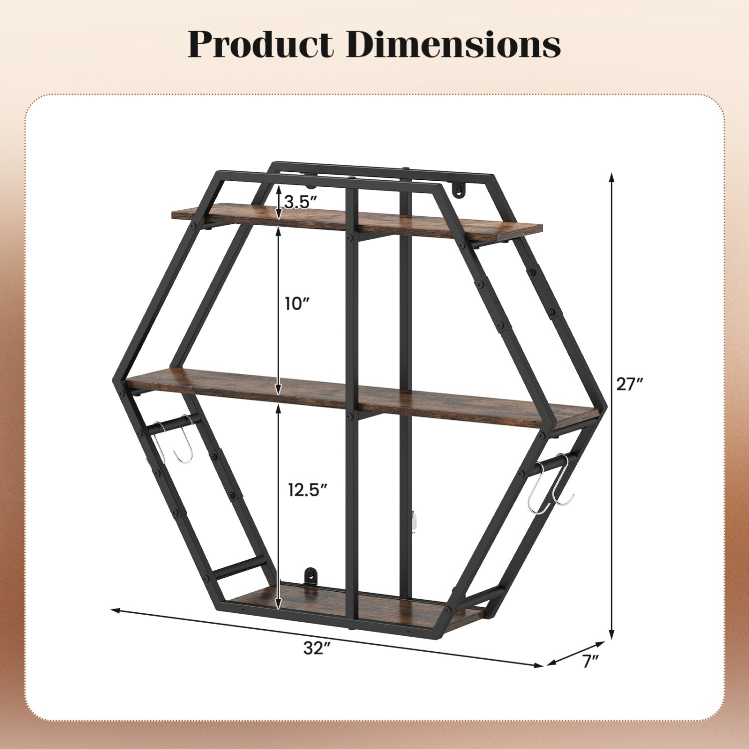 3-Tier Geometric Bookcase With S-Shaped Hooks, Rustic Brown Bookcases at Gallery Canada