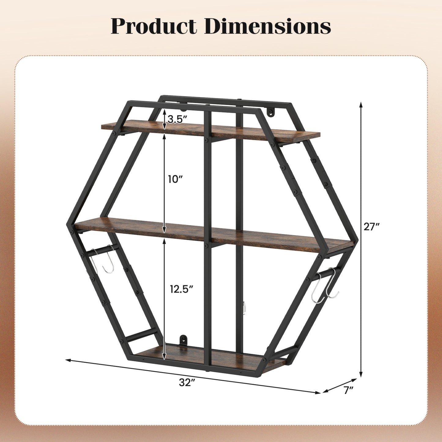 3-Tier Geometric Bookcase With S-Shaped Hooks, Rustic Brown Bookcases at Gallery Canada