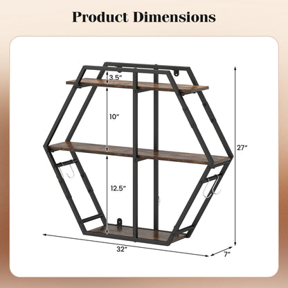 3-Tier Geometric Bookcase With S-Shaped Hooks, Rustic Brown Bookcases at Gallery Canada
