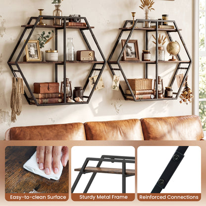 3-Tier Geometric Bookcase With S-Shaped Hooks, Rustic Brown Bookcases at Gallery Canada