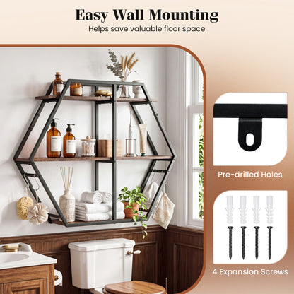 3-Tier Geometric Bookcase With S-Shaped Hooks, Rustic Brown Bookcases at Gallery Canada