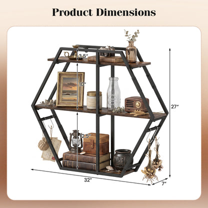 3-Tier Geometric Bookcase With S-Shaped Hooks, Rustic Brown Bookcases at Gallery Canada