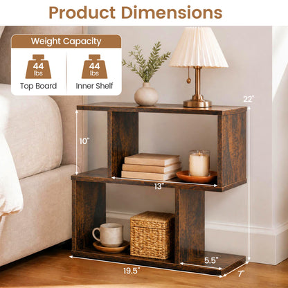 Étagère à géométrie en 3 niveaux, table d'appoint, lot de 2, brun
