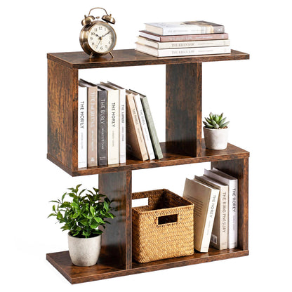 Étagère à géométrie en 3 niveaux, table d'appoint, lot de 2, brun