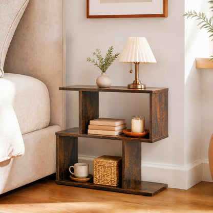 Étagère à géométrie en 3 niveaux, table d'appoint, lot de 2, brun