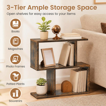 Étagère à géométrie en 3 niveaux, table d'appoint, lot de 2, brun