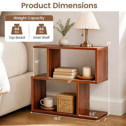 3-Tier Geometric Bookshelf Display Shelf Table, Set of 2, Walnut
