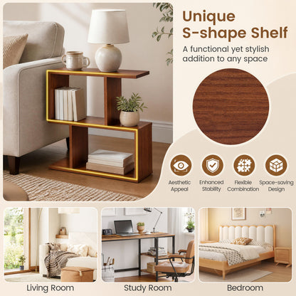 3-Tier Geometric Bookshelf Display Shelf Table, Set of 2, Walnut
