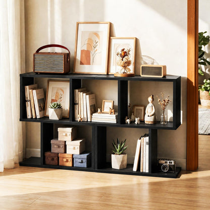 3-Tier Geometric Bookshelf, Display Shelf & Side Table, Black