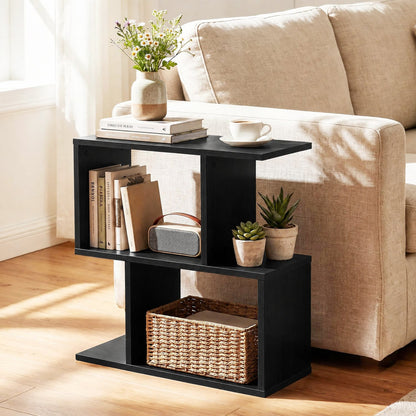 3-Tier Geometric Bookshelf, Display Shelf & Side Table, Black