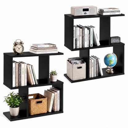 3-Tier Geometric Bookshelf, Display Shelf & Side Table, Black