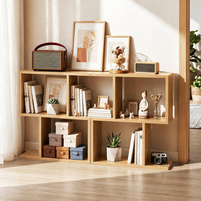 3-Tier Geometric Bookshelf Display Shelf Side Table Set of 2, Natural
