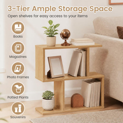 3-Tier Geometric Bookshelf Display Shelf Side Table Set of 2, Natural