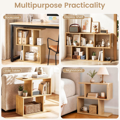 3-Tier Geometric Bookshelf Display Shelf Side Table Set of 2, Natural