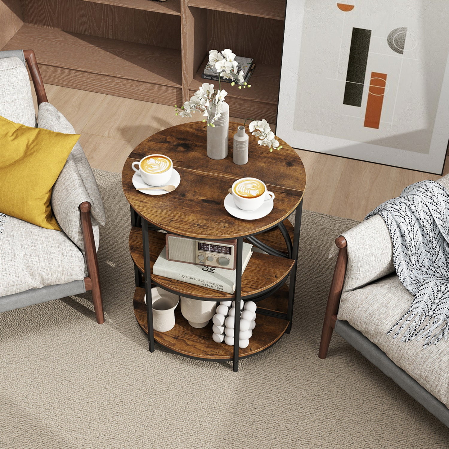 3-Tier Half Round End Table, Study Metal Frame, Brown End & Side Tables at Gallery Canada
