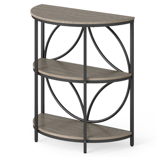 3-Tier Half Round End Table, Metal Frame, Gray