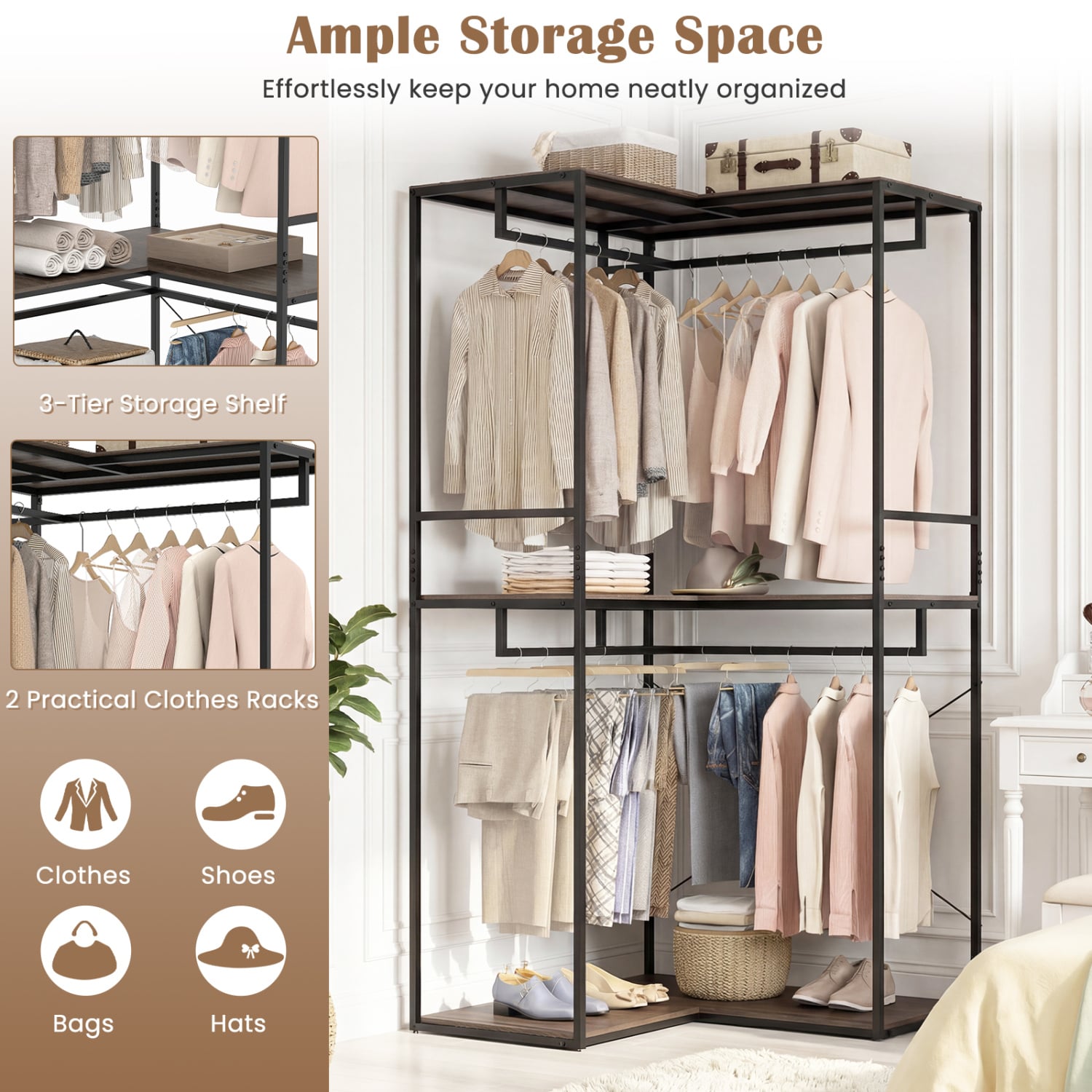 3-Tier Heavy Duty Clothes Rack with Shelves & Hanging Racks Clothing & Closet Storage at Gallery Canada