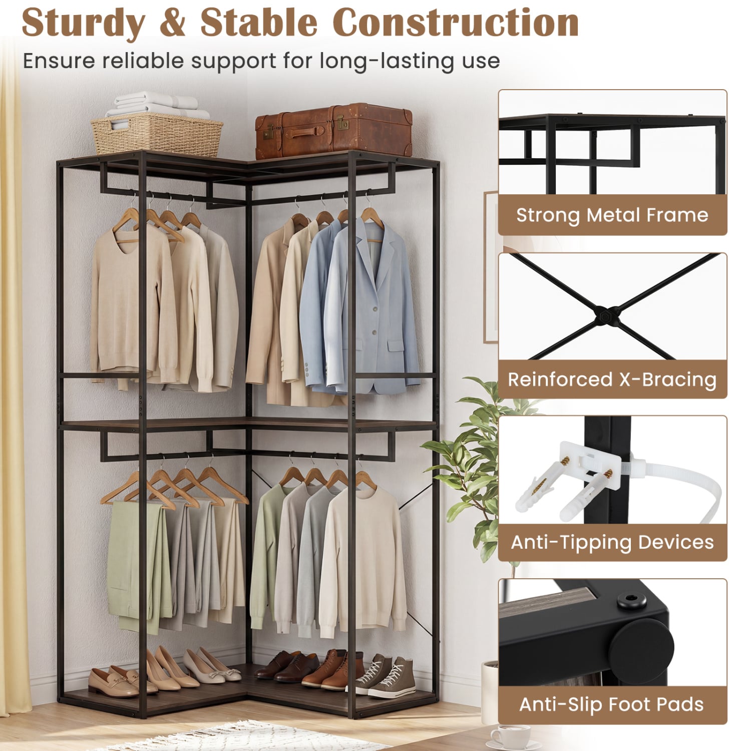3-Tier Heavy Duty Clothes Rack with Shelves & Hanging Racks Clothing & Closet Storage at Gallery Canada