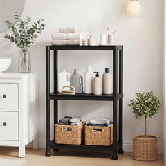 3-Tier Plastic Storage Shelves, Freestanding Garage Shelving Unit, Black
