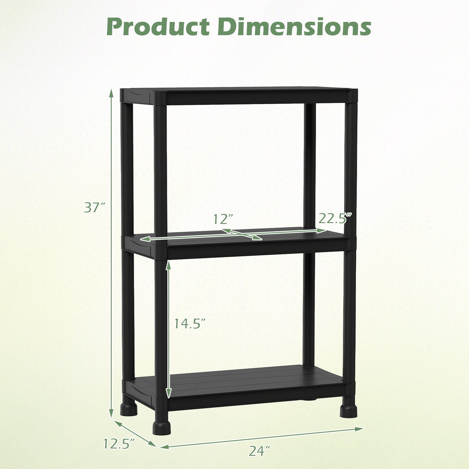 3-Tier Plastic Storage Shelves, Freestanding Garage Shelving Unit, Black Garages at Gallery Canada