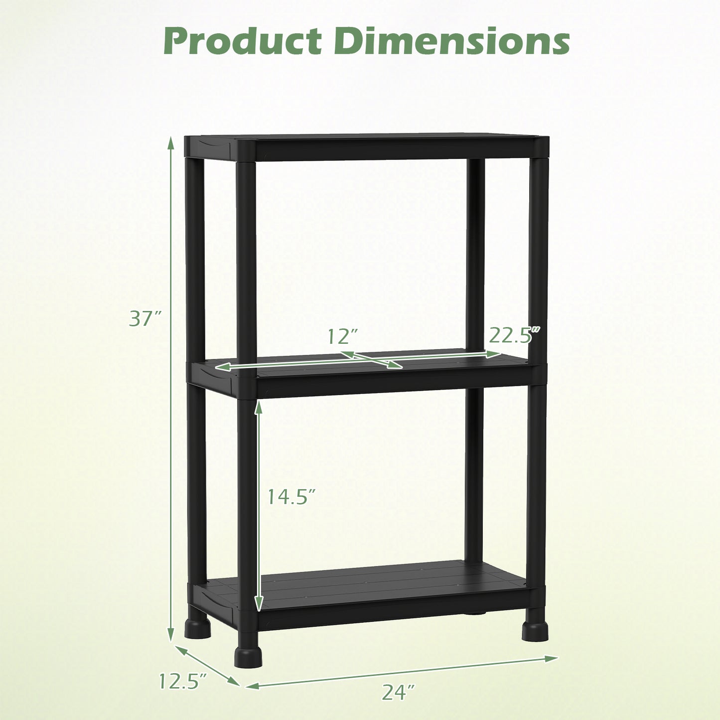 3-Tier Plastic Storage Shelves, Freestanding Garage Shelving Unit, Black Garages at Gallery Canada