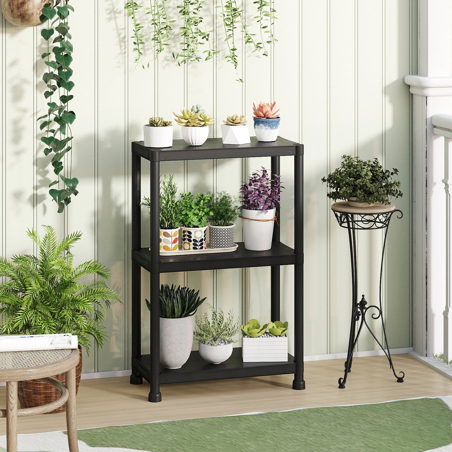 3-Tier Plastic Storage Shelves, Freestanding Garage Shelving Unit, Black Garages at Gallery Canada
