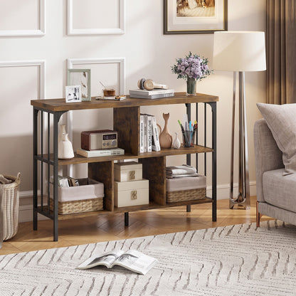 3-Tier Horizontal Bookshelf, Rustic Brown