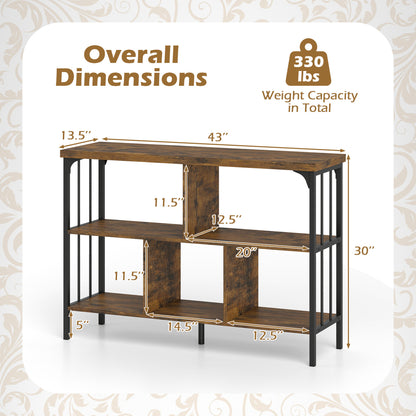 3-Tier Horizontal Bookshelf, Rustic Brown