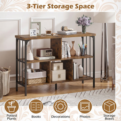3-Tier Horizontal Bookshelf, Rustic Brown