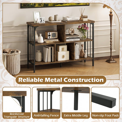 3-Tier Horizontal Bookshelf, Rustic Brown