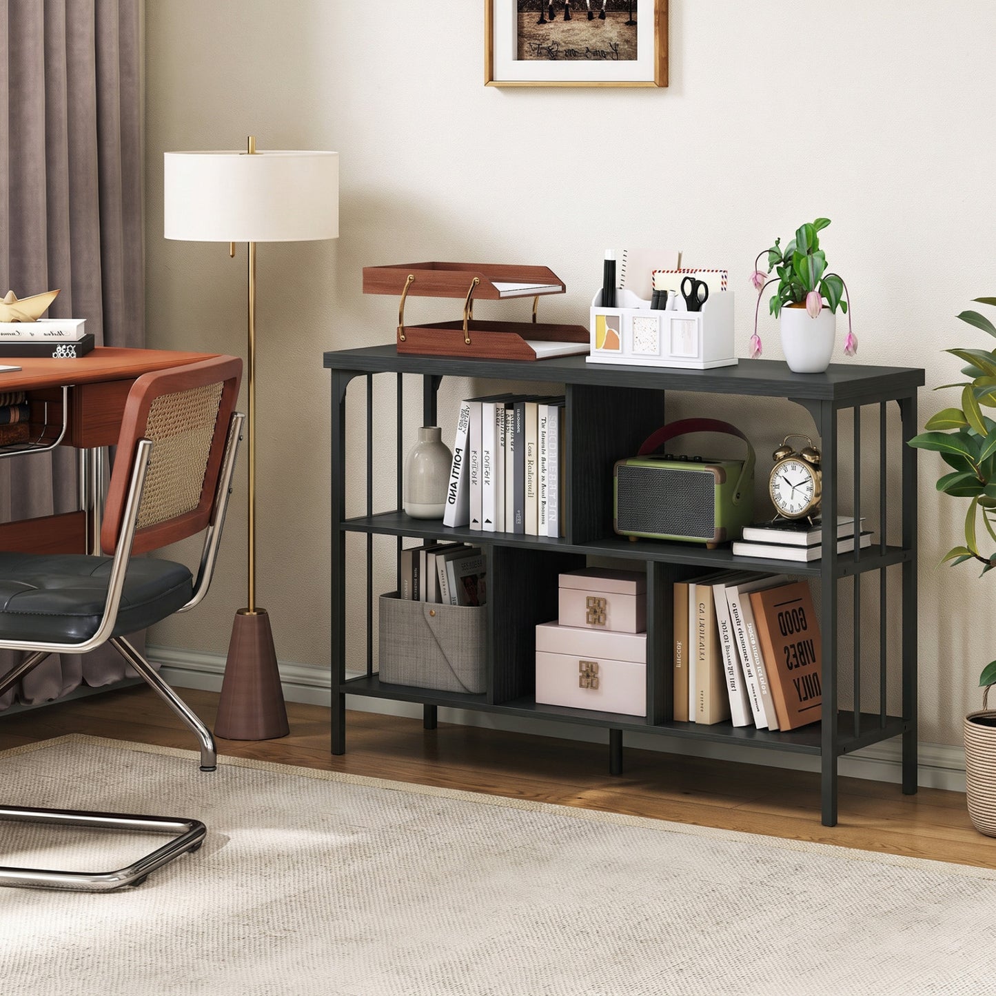 3-Tier Cubby Bookshelf, Open Shelves, Black