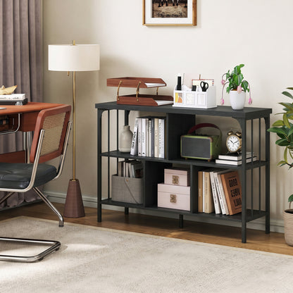 3-Tier Cubby Bookshelf, Open Shelves, Black