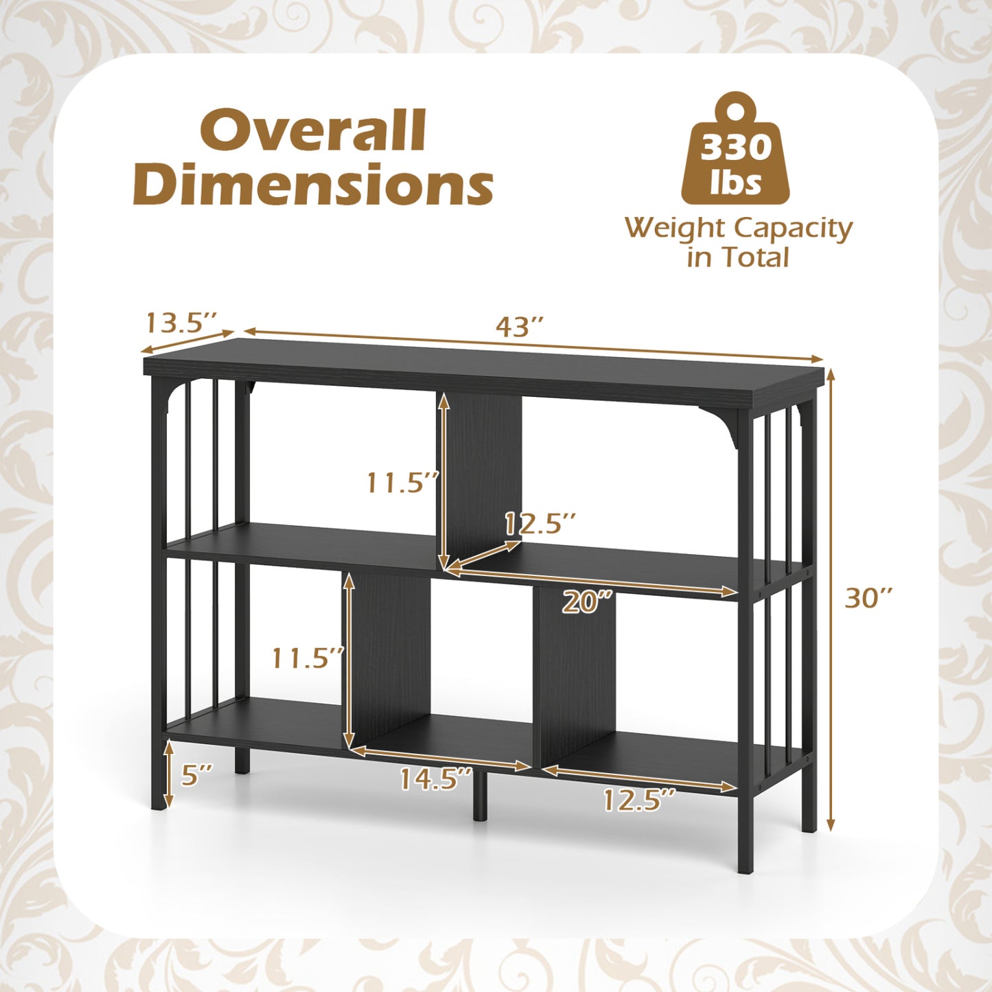 3-Tier Cubby Bookshelf, Open Shelves, Black