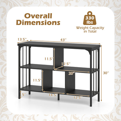 3-Tier Cubby Bookshelf, Open Shelves, Black
