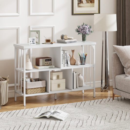 3-Tier Horizontal Cubby Bookshelf, White Bookcases White at Gallery Canada