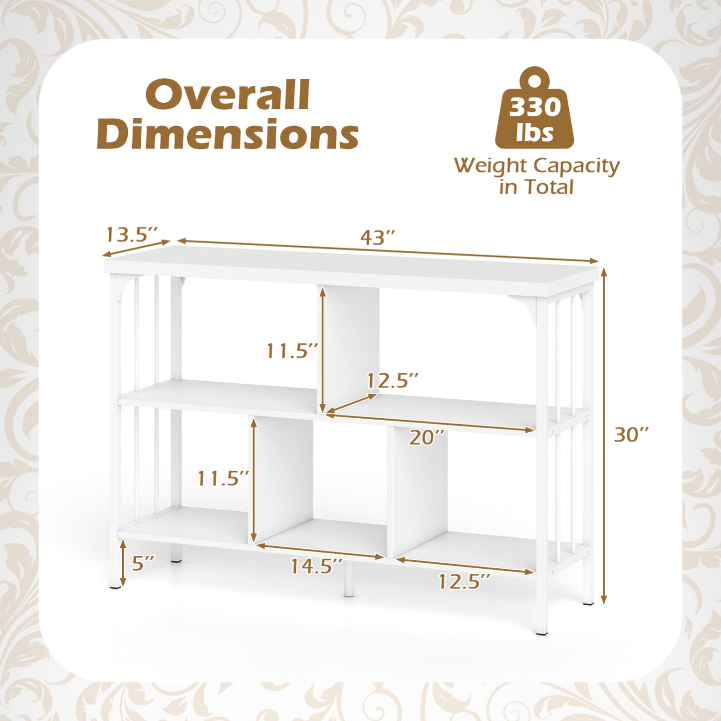 3-Tier Horizontal Cubby Bookshelf, White
