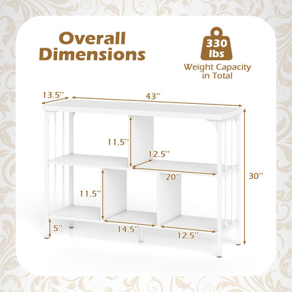 3-Tier Horizontal Cubby Bookshelf, White