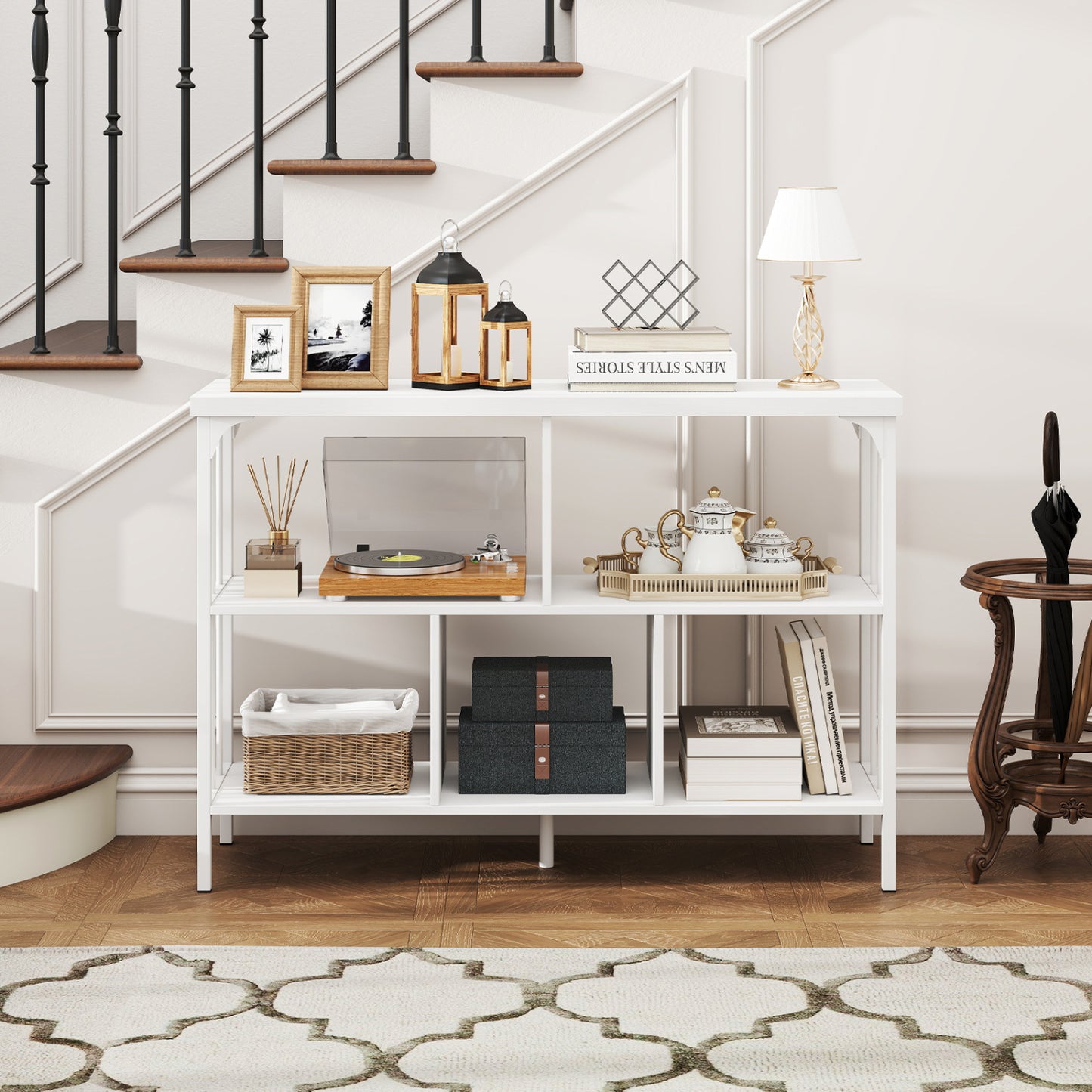 3-Tier Horizontal Cubby Bookshelf, White