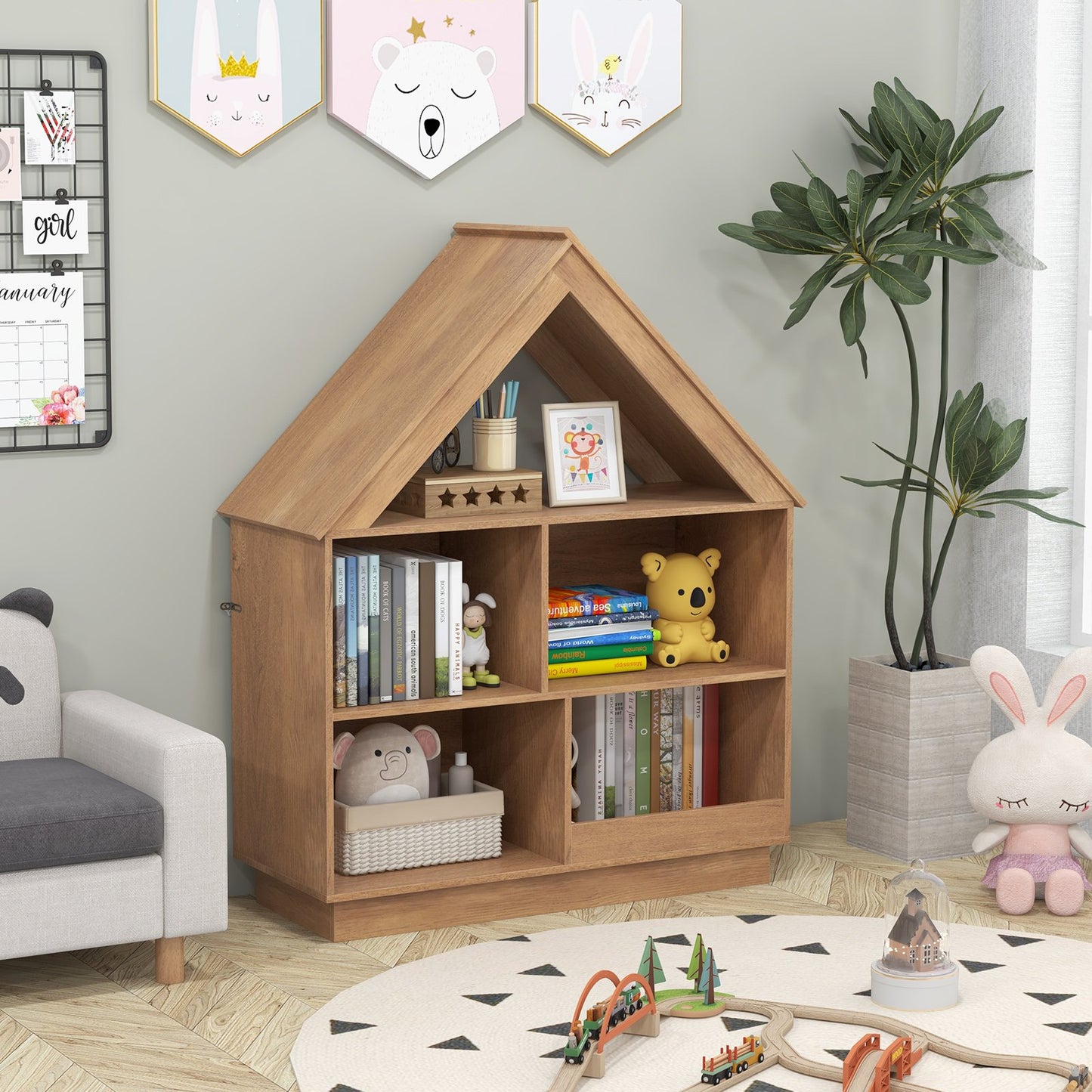 3-Tier House-Shaped Toy Storage Organizer with Open Shelves, Natural Kids Storage at Gallery Canada