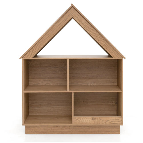 3-Tier House-Shaped Toy Storage Organizer with Open Shelves, Natural
