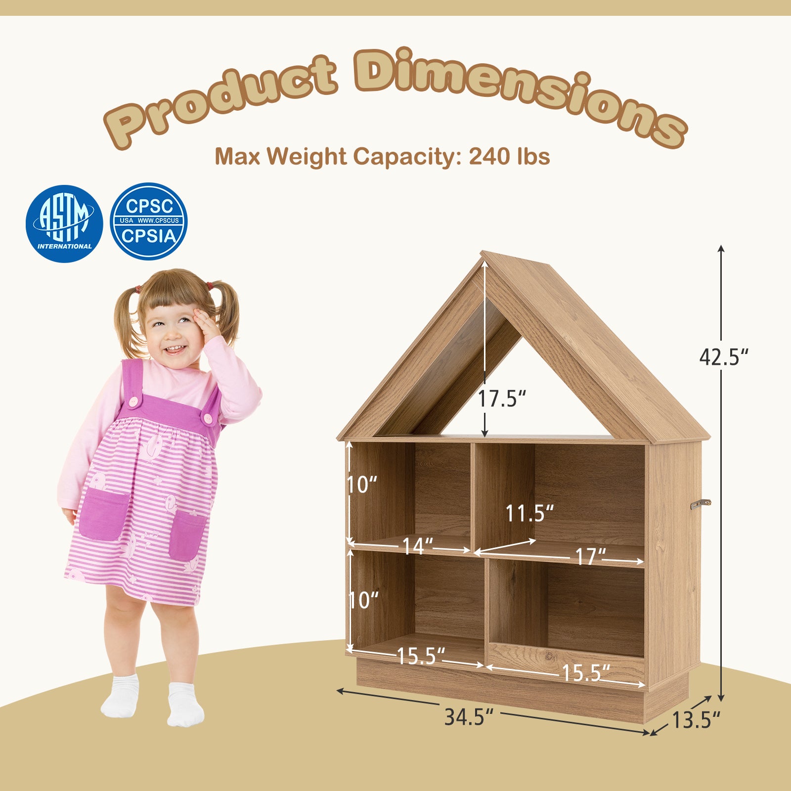 3-Tier House-Shaped Toy Storage Organizer with Open Shelves, Natural Kids Storage at Gallery Canada