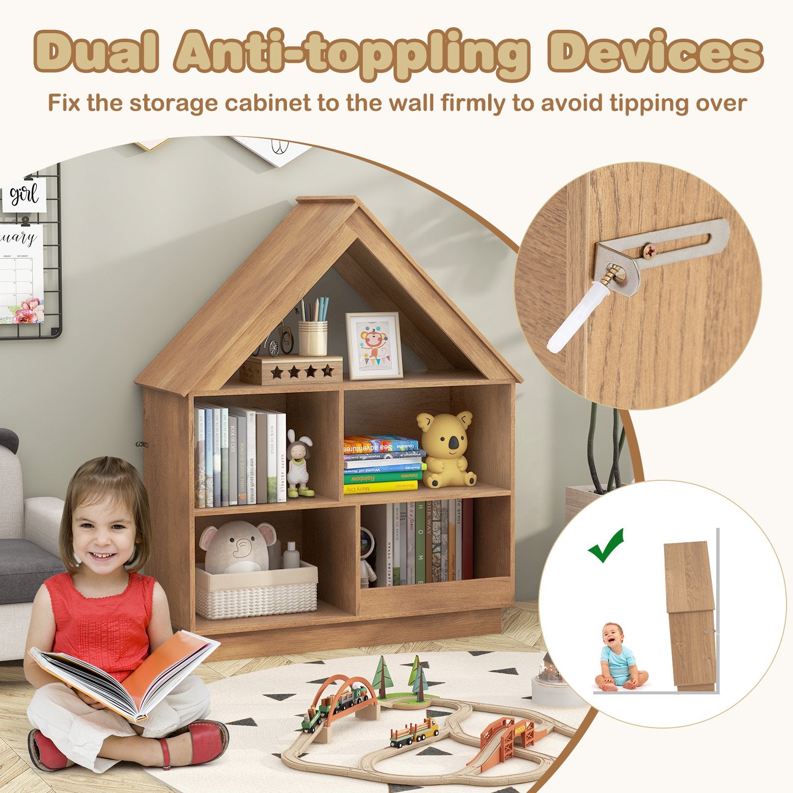 3-Tier House-Shaped Toy Storage Organizer with Open Shelves, Natural Kids Storage at Gallery Canada