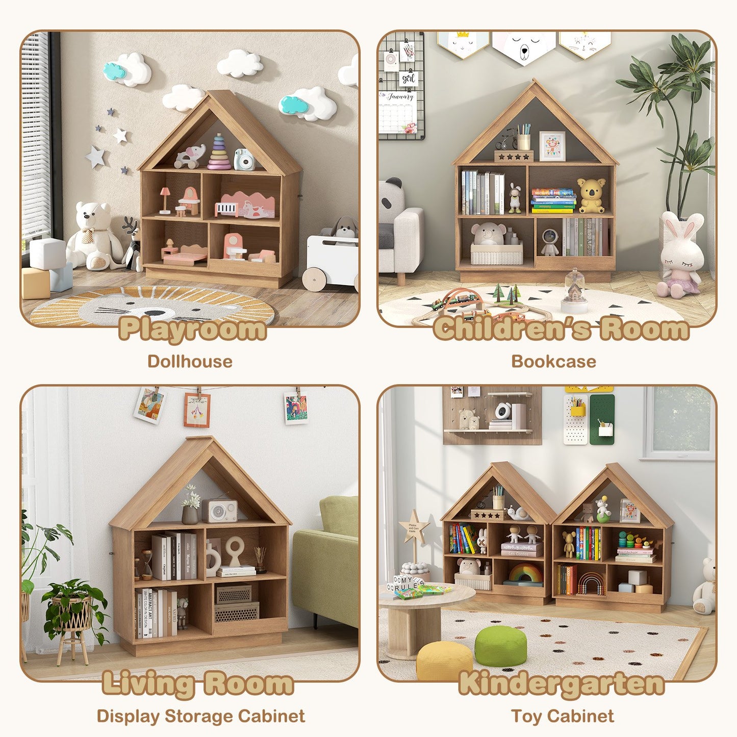 3-Tier House-Shaped Toy Storage Organizer with Open Shelves, Natural Kids Storage at Gallery Canada