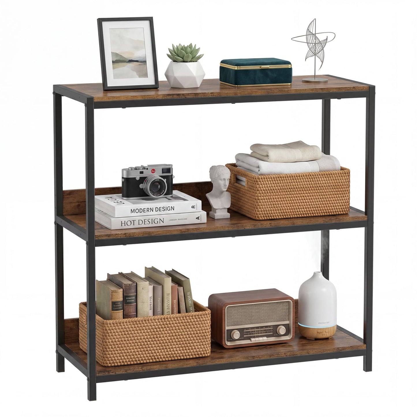 3-Tier Industrial Bookshelf, Rustic Brown Cabinets & Chests Rustic Brown at Gallery Canada