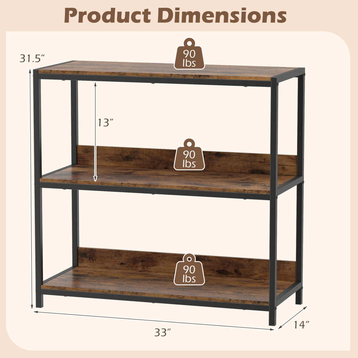 3-Tier Industrial Bookshelf, Rustic Brown Cabinets & Chests at Gallery Canada