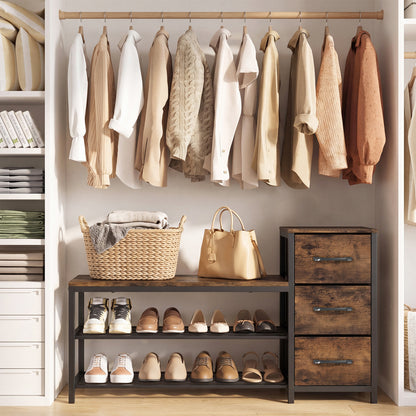 3-Tier Industrial Shoe Bench with 3 Removable Fabric Drawers and Anti-toppling Kits, Rustic Brown Shoe Racks & Storage Benches at Gallery Canada