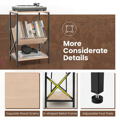 3-Tier Industrial Side Table with V-shaped Bookshelf for Living Room, Natural