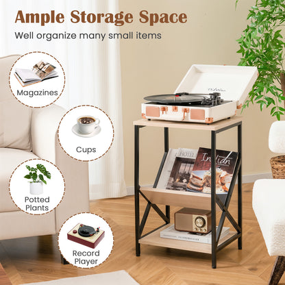 3-Tier Industrial Side Table with V-shaped Bookshelf for Living Room, Natural End & Side Tables at Gallery Canada