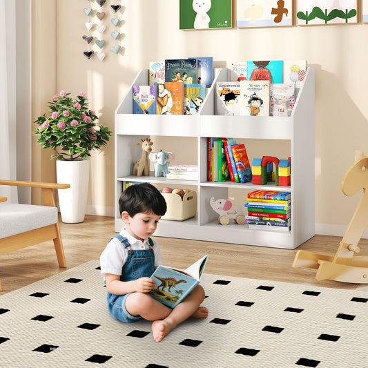 3-Tier Kid's Bookshelf Toy Storage Organizer with Display Rack and 4 Compartments, White Kids Storage White at Gallery Canada